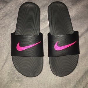 Pink and black NIKE slides size 8